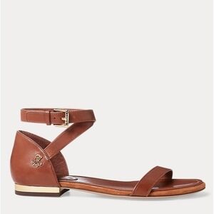 Lauren Ralph Davison Leather Sandal Ankle Strap Preppy 6B Brown‎ Leather